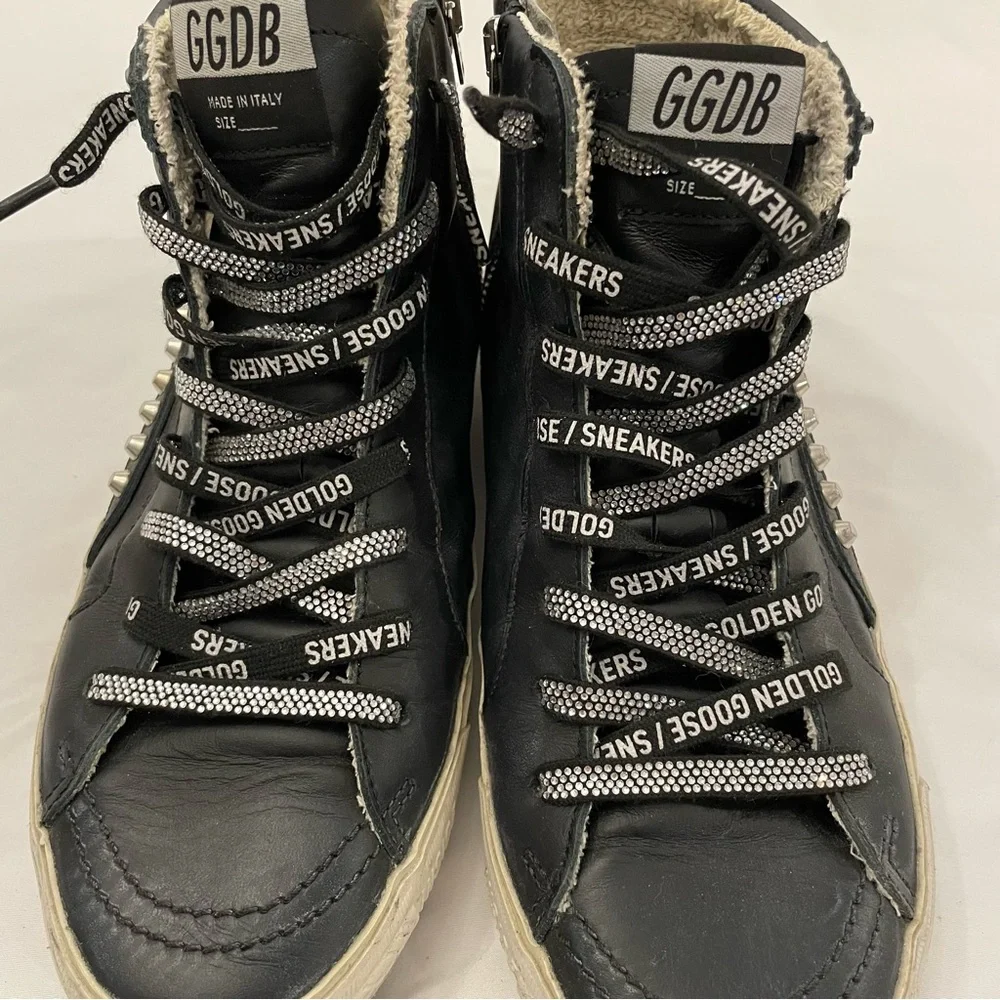 Golden Goose Women's Slide Black with‎ Studs size 41, US 11 with Swarovski Laces